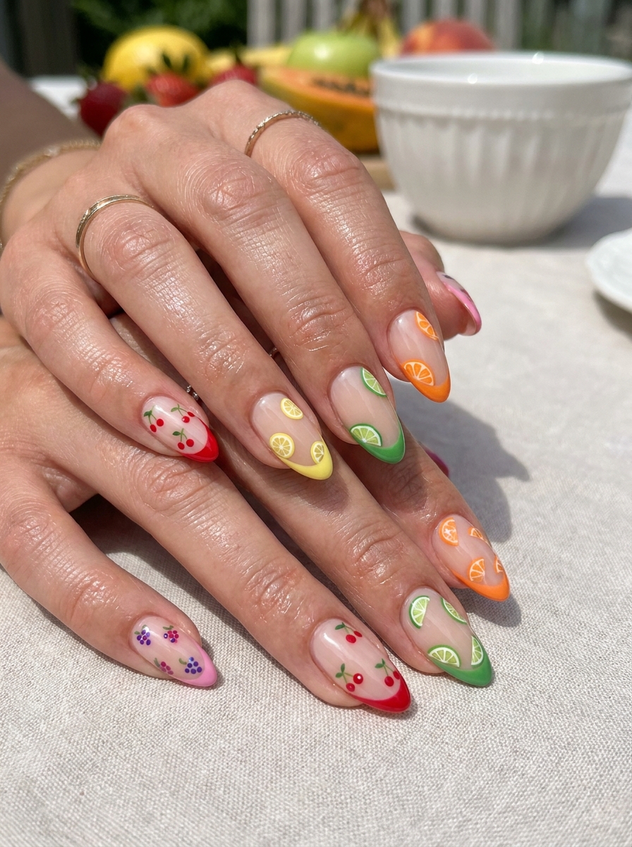 Fruit French Mix Nails mit verschiedenen fruchtigen French Tips